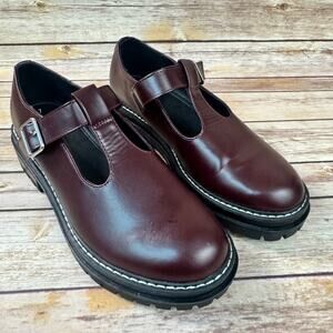 NWOB No Boundaries Womens Maroon Y2K Mary Jane Chunky Heel Shoes 7